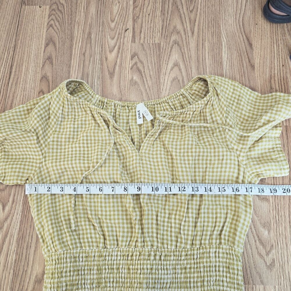 Pact Gingham Midi Dress Sz M Coastal Double Gauze Boho Olive Green Gold Cotton - Picture 10 of 12